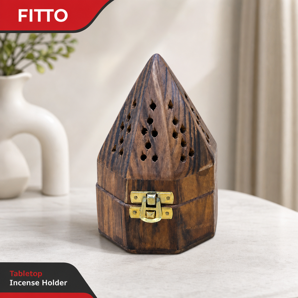 96 Pieces Wooden Pyramid Incense Burner Box, 3 Inch, Brown Decorative Holder