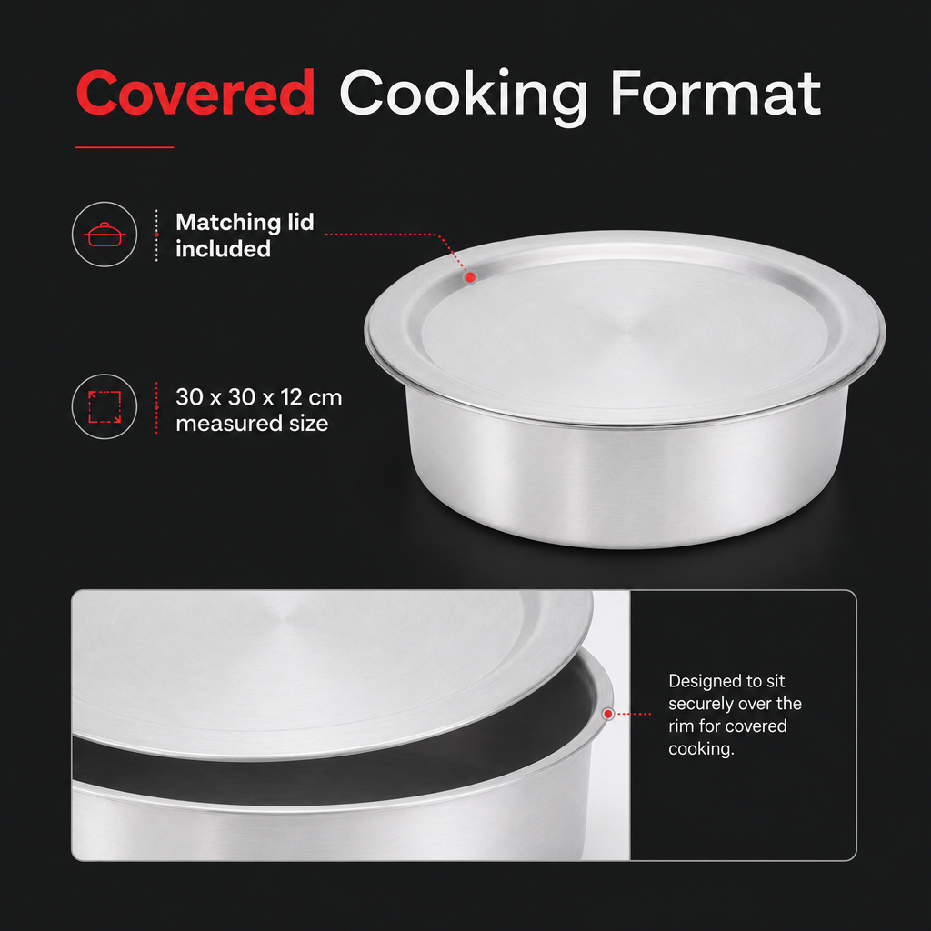 48 Pieces Aluminium Cooking Pot with Lid, Silver Round Cookwares for Kitchen Meal Preparation, 30 x 30 x 12 cm