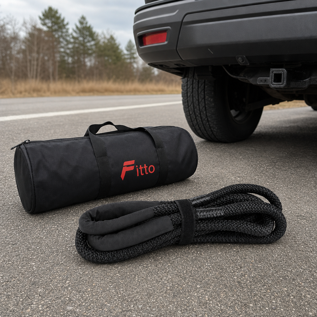 48 Pieces Kinetic Vehicle Recovery Tow Rope, 6 m, 8.2 Ton Specification, 30% Elasticity, Black
