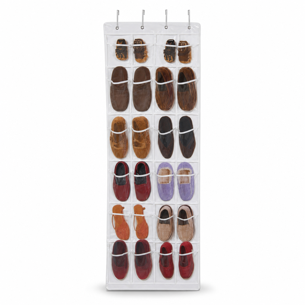 72 Pieces Over-the-Door Shoe Organizers, Clear and White, 70 x 19 Inch, 12-Pair Storage, 1 Piece