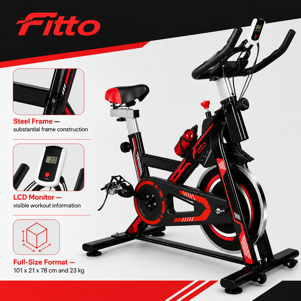 48 Pieces Spin Bikes with Heavy-Duty Steel Frame and LCD Monitor, Black and Red