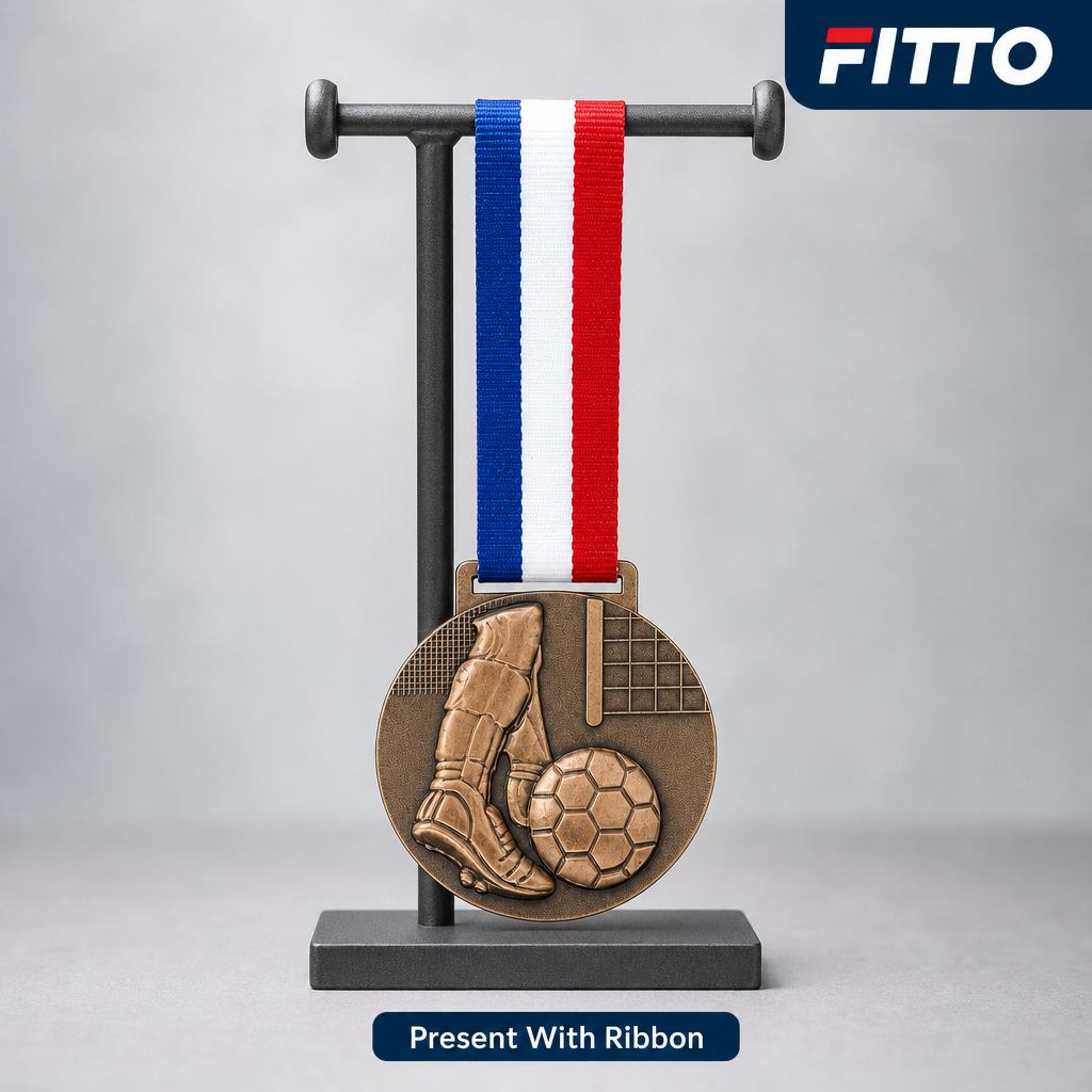 144 Pieces Football Sports Medal with Tricolor Ribbon, Round Award Medal for Tournament Recognition