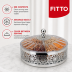 72 Pieces Clear Round Sectioned Serving Bowl with Lid and Silver Floral Metal Frame, 34 x 34 x 24 cm