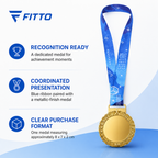 144 Pieces Award Medal with Blue Ribbon, Metallic Finish, Single Medal, 8 x 7 x 2 cm