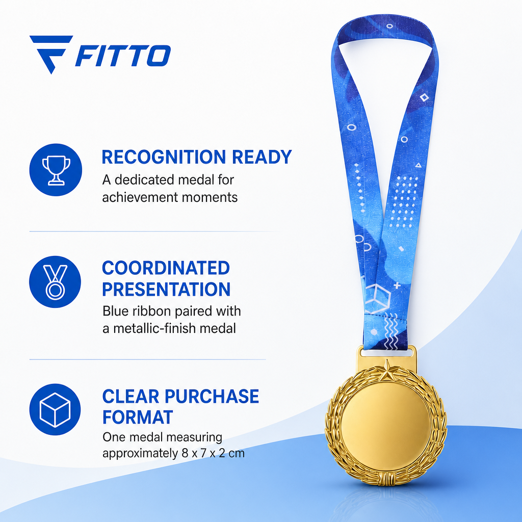 144 Pieces Award Medal with Blue Ribbon, Metallic Finish, Single Medal, 8 x 7 x 2 cm