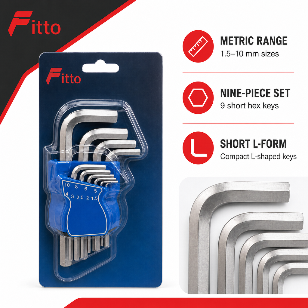96 Pieces Short Hex Key Set, 1.5–10 mm Sizes, Blue and Silver, 9-Piece Allen Wrench Set