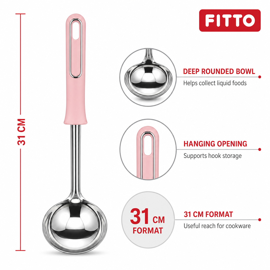 120 Pieces Stainless Steel Soup Ladle with Pink Handle, 31 cm, Deep Bowl for Cooking and Serving