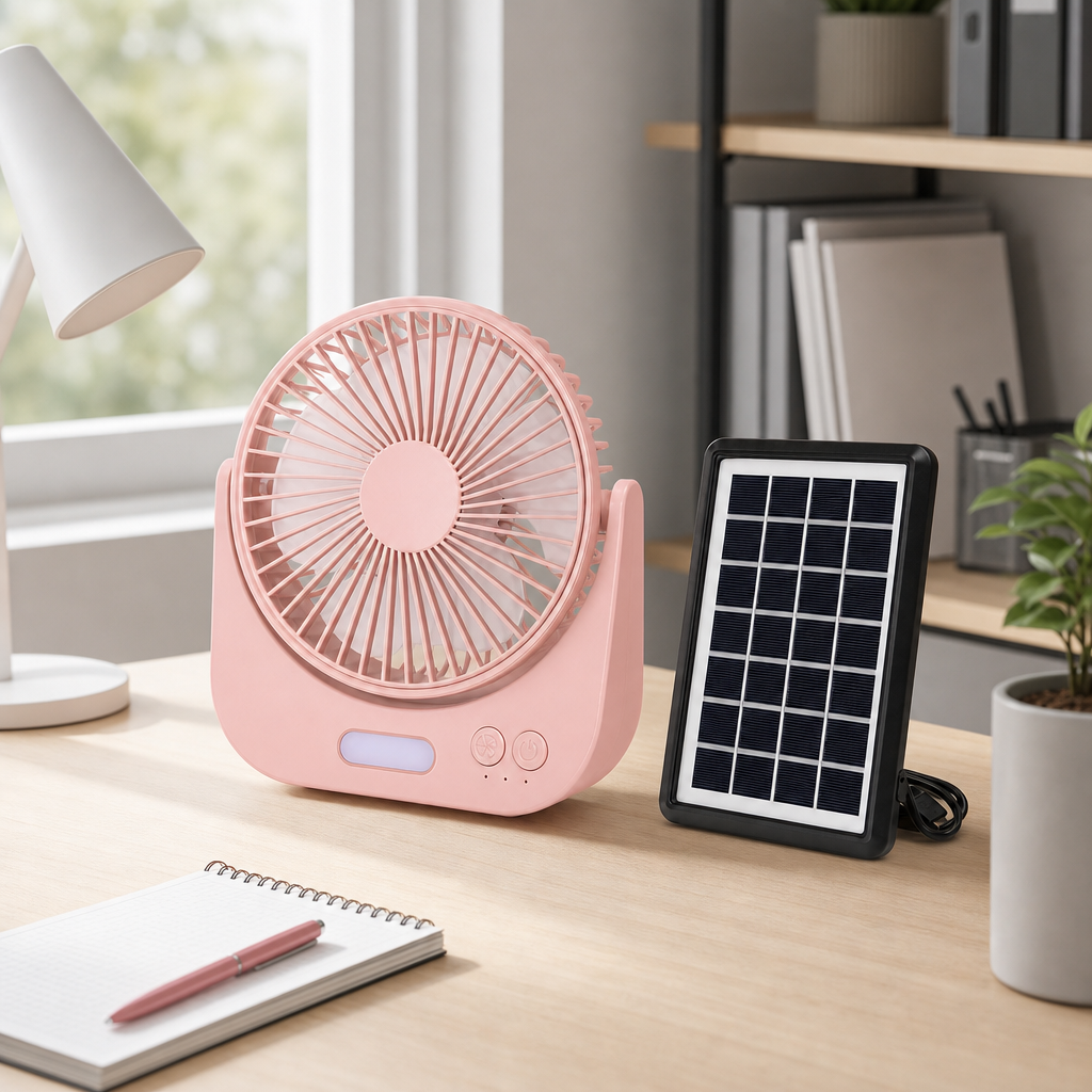 72 Pieces Rechargeable Solar Desktop Fan with Solar Panel, 6 Inch, Pink, 1 Piece