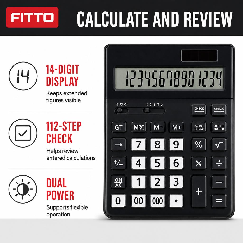 72 Pieces Electronic Calculators, 14-Digit Display, 112-Step Check, Dual Power, Black and White, 1 Piece