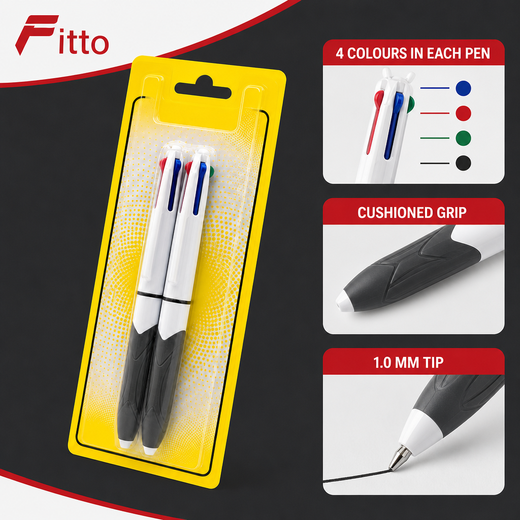 144 Pieces 4-in-1 Ball Pens with Cushioned Grip, 1.0 mm, 2-Pack
