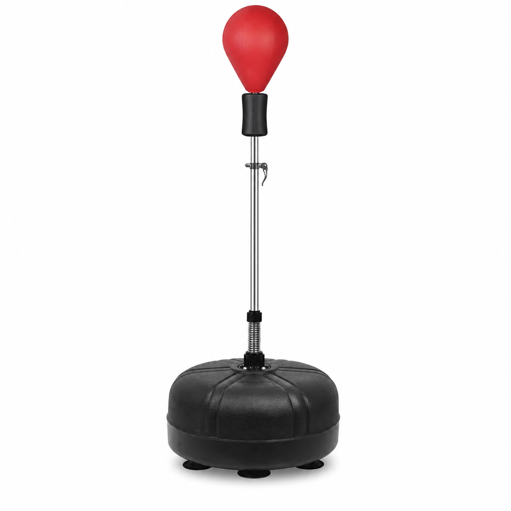 48 Pieces Adjustable Freestanding Punching Ball Stands with Steel Spring Pole, 140–160 cm, Red and Black