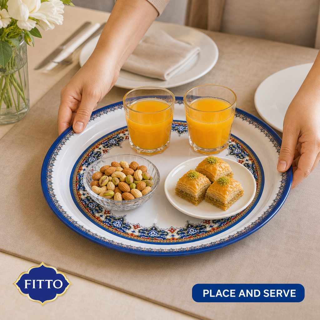 72 Pieces Melamine Round Serving Trays with Decorative Pattern, 50 cm