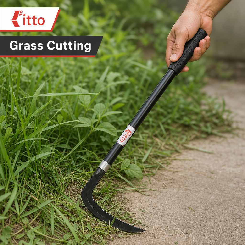 96 Pieces Steel Grass Sickle with Long Handle and Rubber Grip, 55 cm, Black, 1 Piece