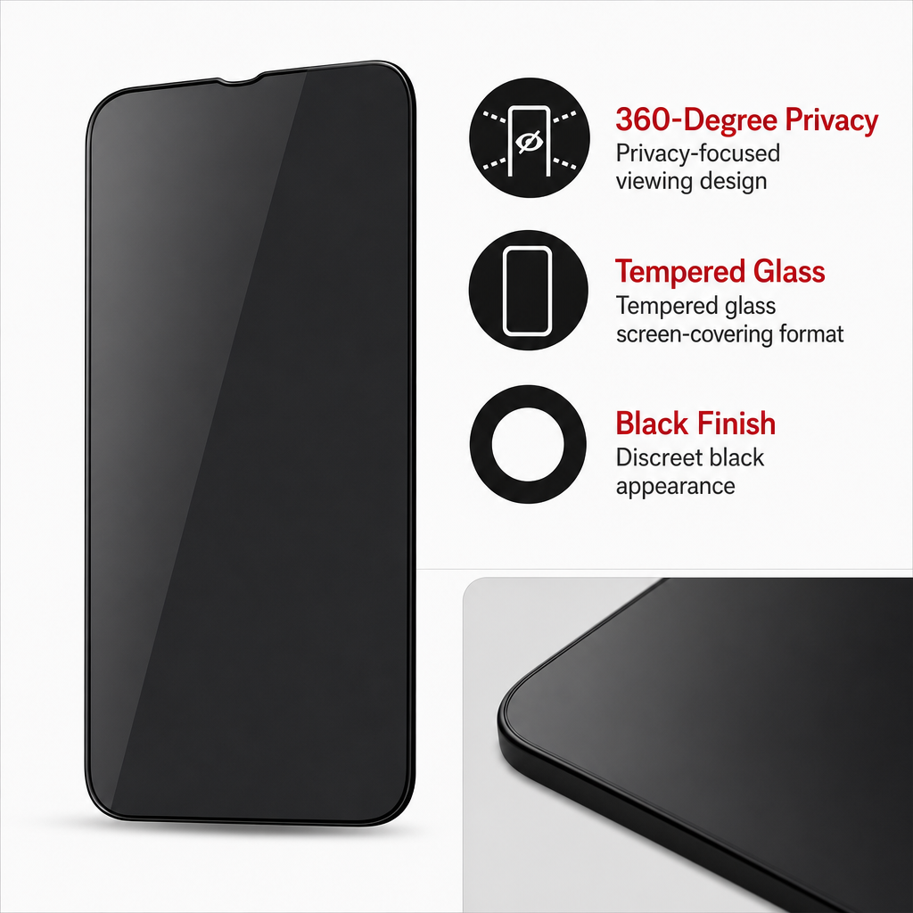120 Pieces Privacy Tempered Glass Screen Protectors, 360-Degree Viewing Protection, Black