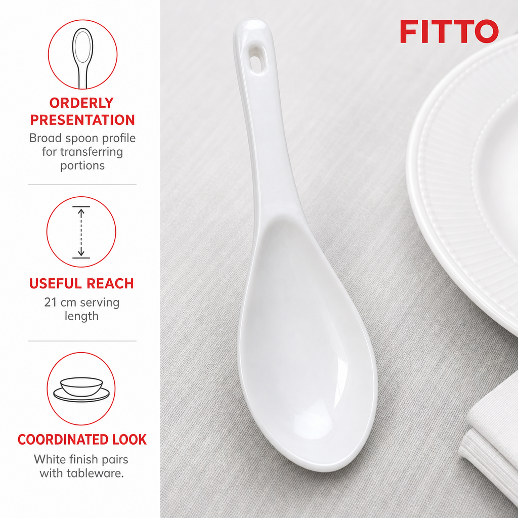144 Pieces Melamine Serving Spoon, 21 cm, White, 1 Piece