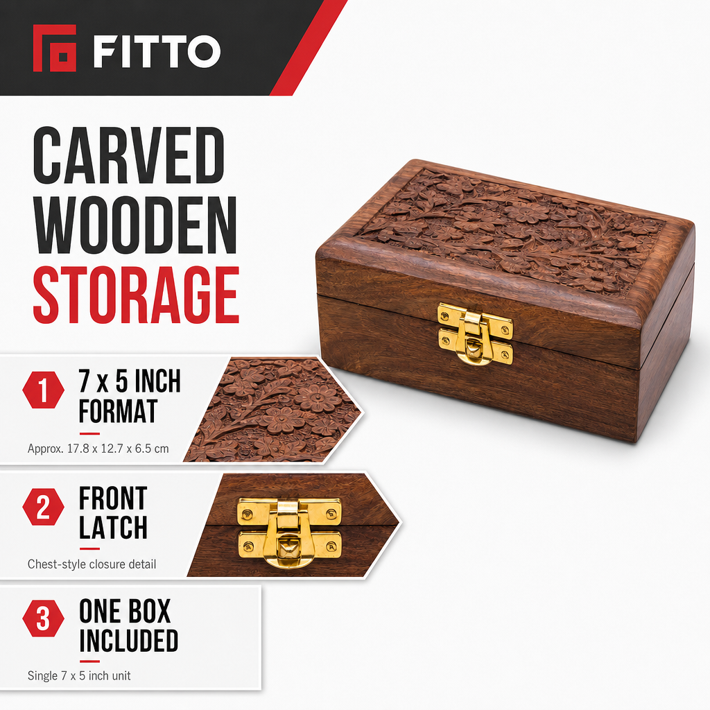 120 Pieces Wooden Rectangular Storage Box, Carved Lid and Front Latch, 7 x 5 Inch
