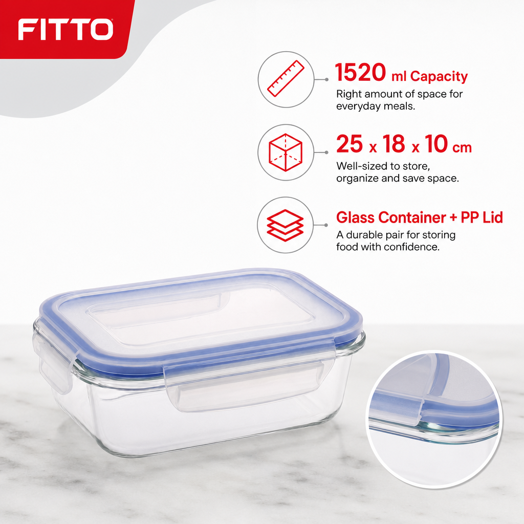 96 Pieces Rectangular Glass Food Storage Container with PP Lid, 1520 ml