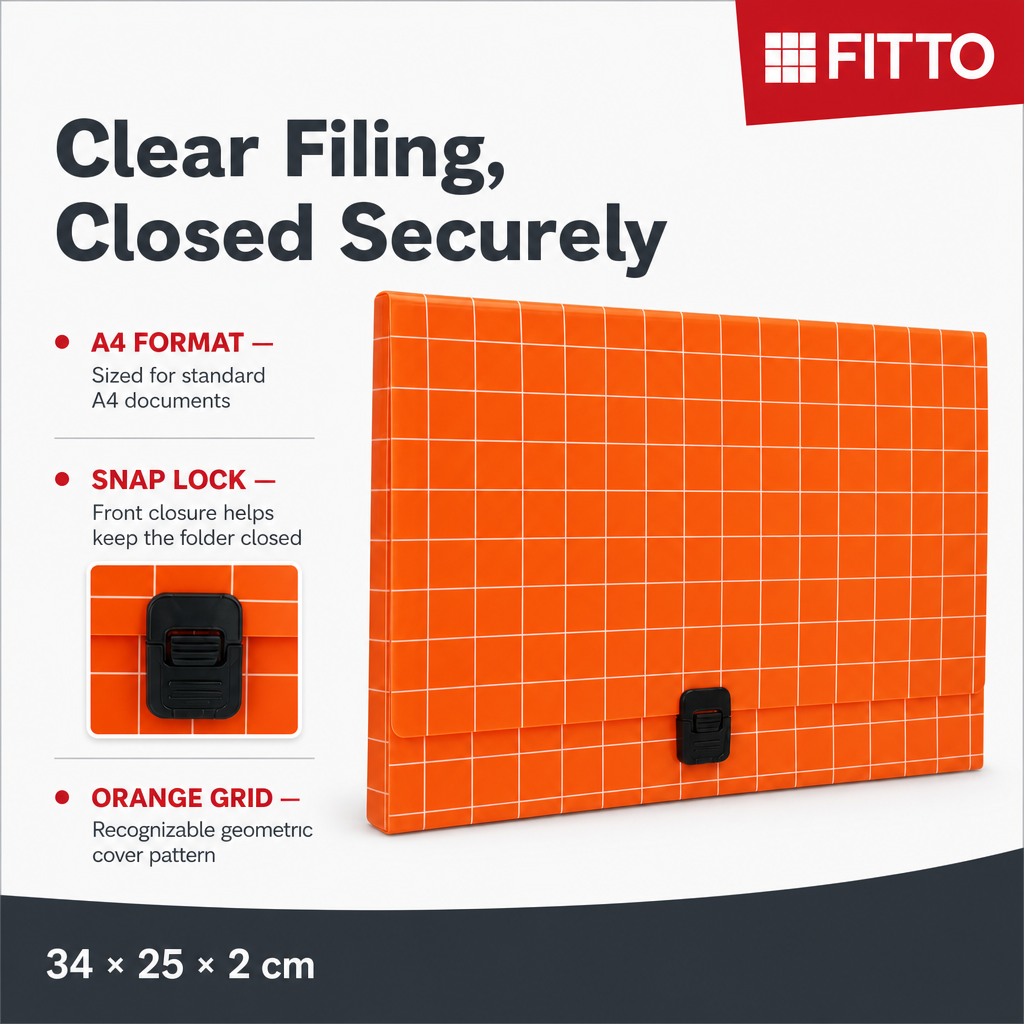 96 Pieces Orange Grid A4 Document Folder with Snap Lock Closure, 1 Piece