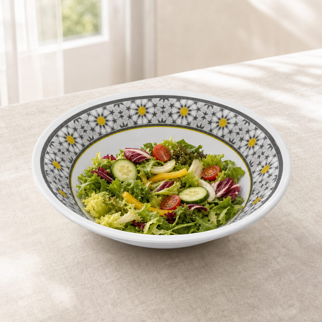 120 Pieces Melamine Salad Bowl, 6 Inch, White and Grey with Yellow Accents, Single Round Serving Bowl