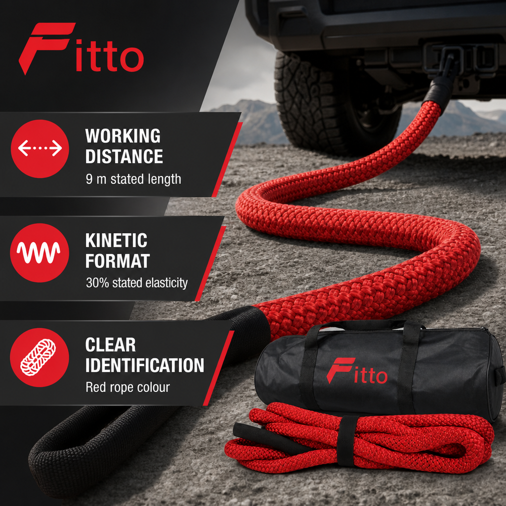 48 Pieces Kinetic Vehicle Recovery Tow Rope, 9 m, 8.2 Ton, 30% Elasticity, Red