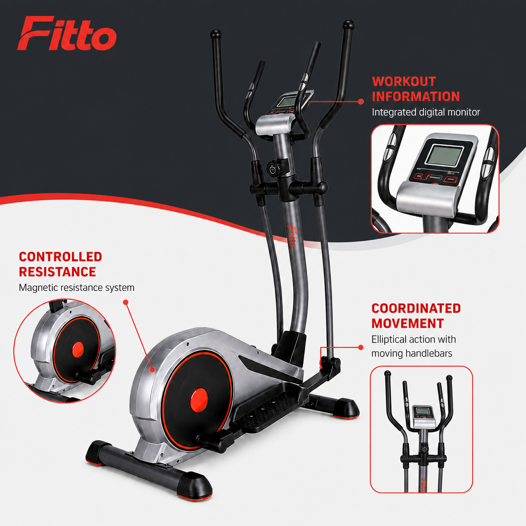 48 Pieces Elliptical Trainers with Magnetic Resistance, Digital Monitor and Heavy-Duty Frame, 120 kg User Weight