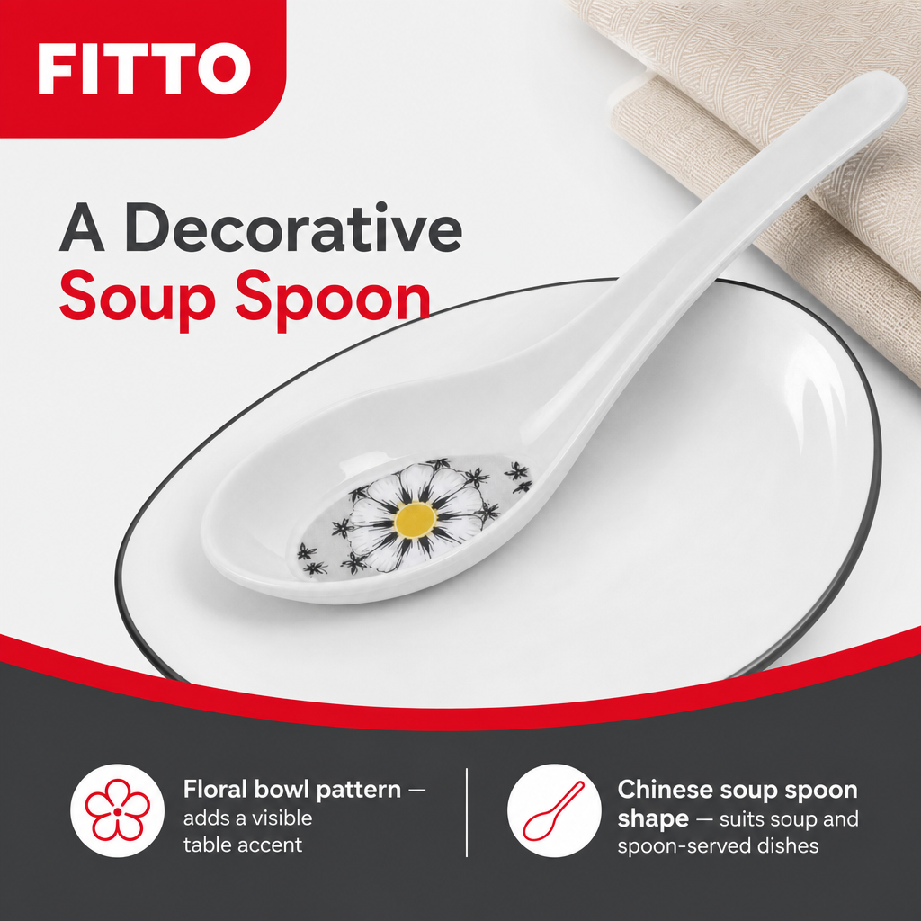 240 Pieces Melamine Chinese Soup Spoon, White Floral Pattern, 15 cm