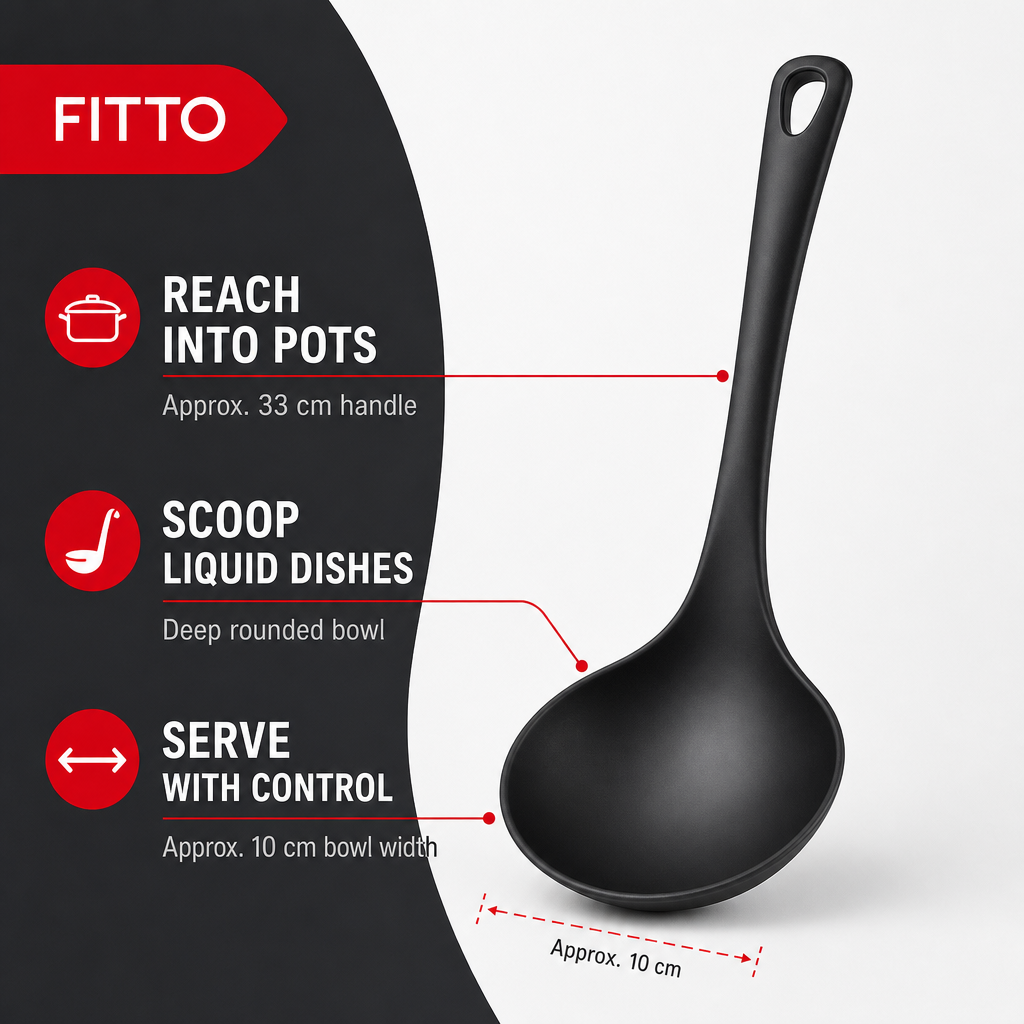 96 Pieces Nylon Ladle, Black Cooking Utensils, 33 cm Long Handle, Single Piece
