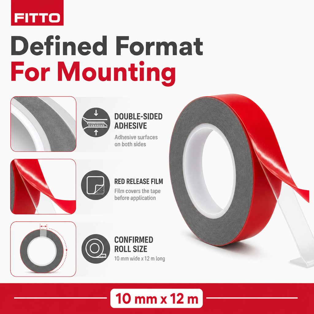 120 Pieces Grey Double-Sided Mounting Tape with Red Release Film, 10 mm x 12 m