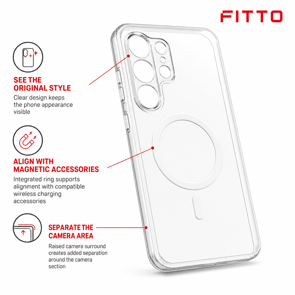 96 Pieces Crystal Clear Magnetic Phone Cases with Ring for Wireless Charging and Raised Camera Protection