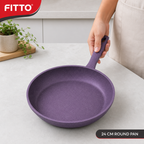 96 Pieces Granite-Coated Fry Pan, 24 cm, Round Purple Cooking Pan with Long Handle