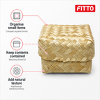 96 Pieces Handwoven Bamboo Square Storage Box with Lid, Natural Finish, 11 x 11 x 7 cm