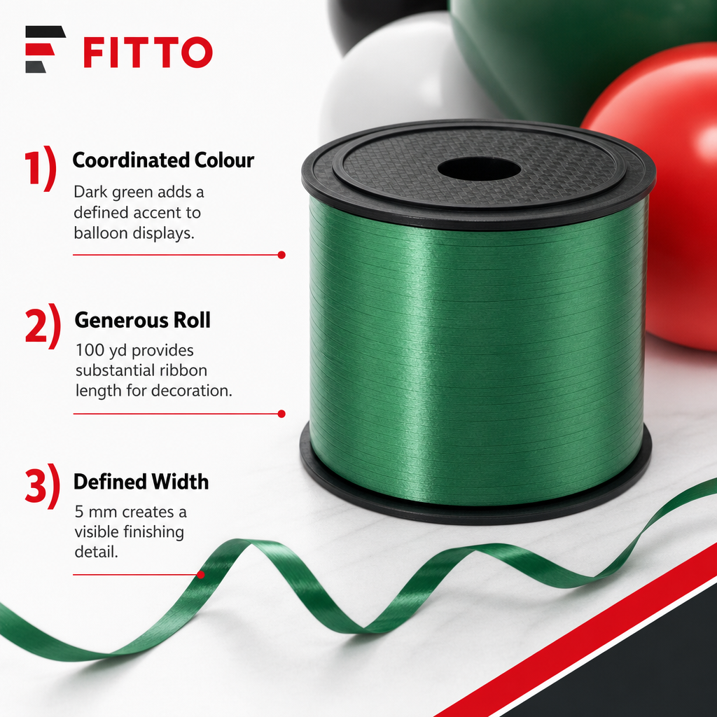 144 Pieces Balloon Ribbon Rolls, Dark Green, 5 mm x 100 yd, Single Roll for Party Decorations