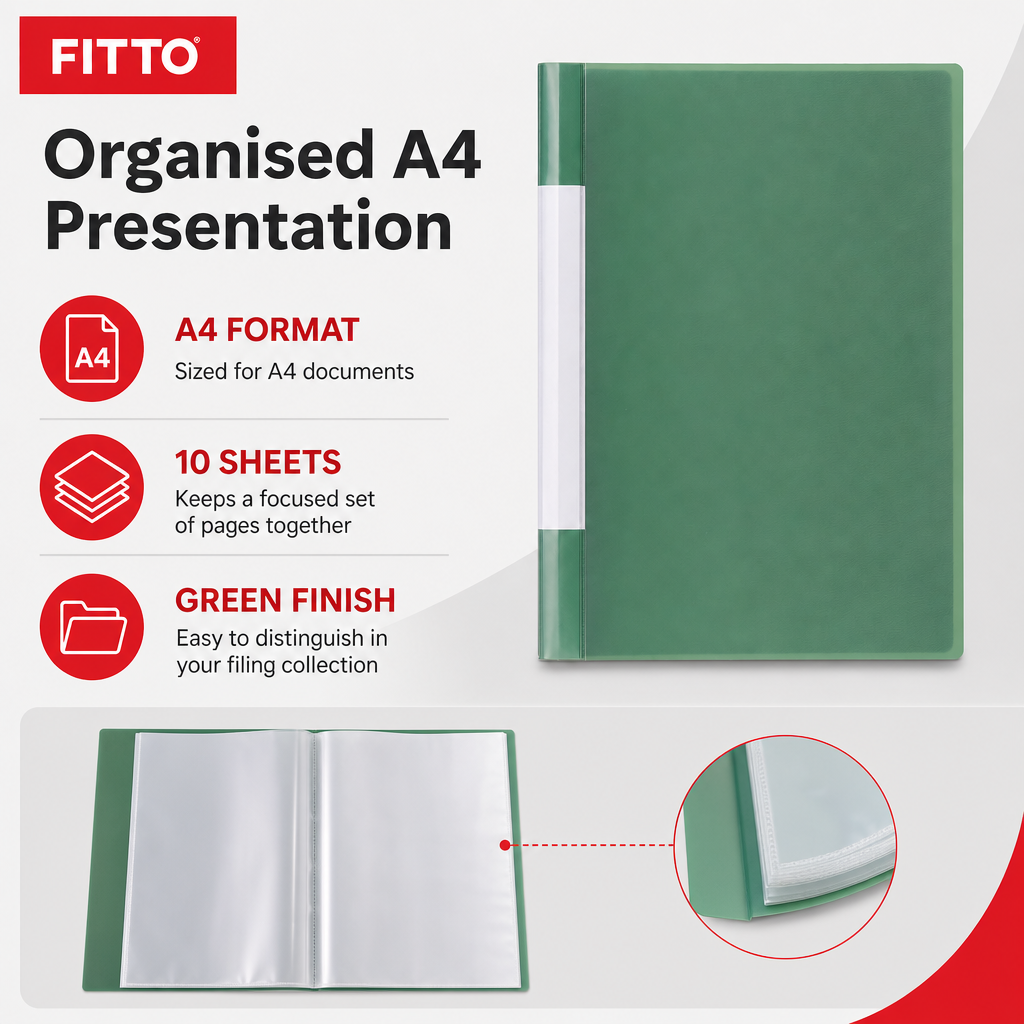 144 Pieces Green A4 Display Book with 10 Sheets, 1 Piece