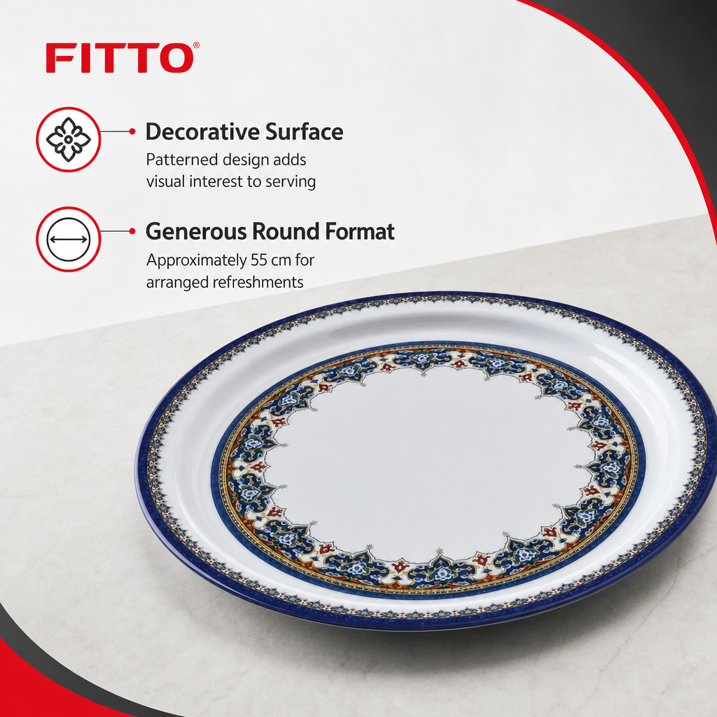 72 Pieces Melamine Round Serving Trays with Decorative Pattern, 55 cm