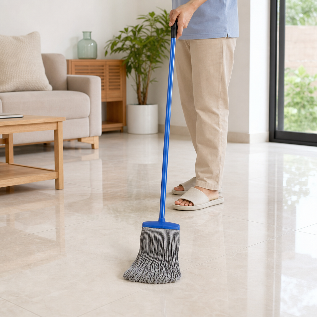 96 Pieces Cotton Mop with Painted Iron Handle, 120 cm, Blue
