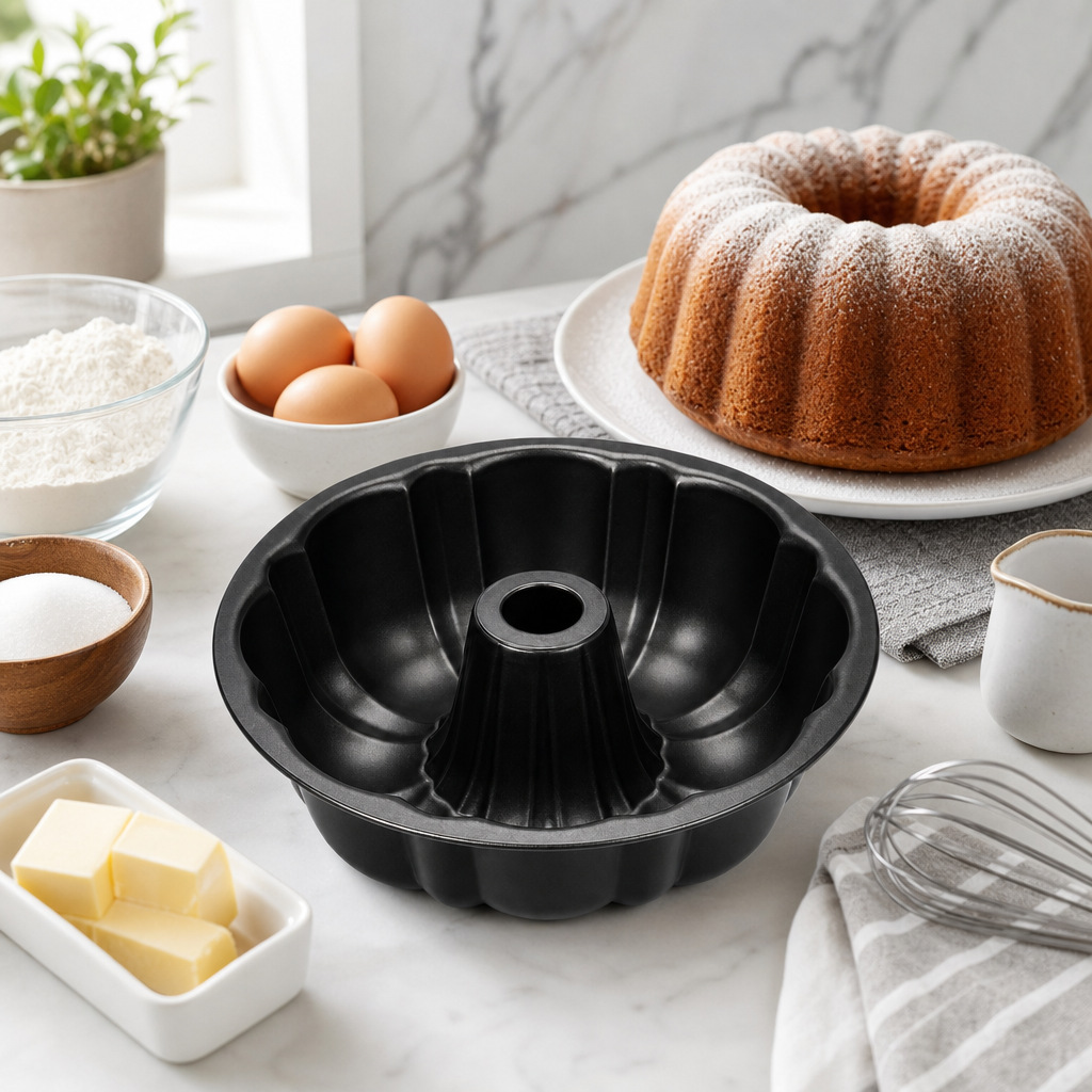 96 Pieces Fluted Carbon Steel Non-Stick Bundt Cake Mold, 24 cm, Black, 1 Piece