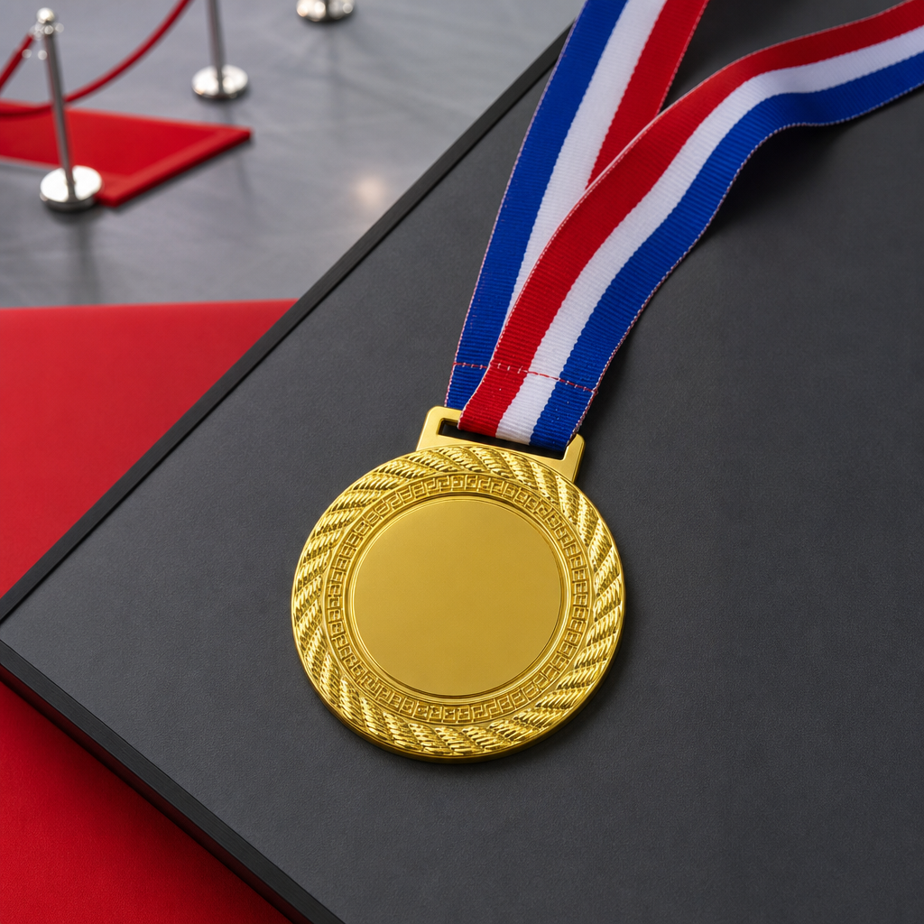 144 Pieces Gold Sports Medal with Red White and Blue Ribbon for Award Recognition
