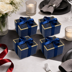 72 Pieces Dark Blue Square Presentation Boxes with Clear Window and Ribbon, 13 × 13 × 13.5 cm, 4 Pieces
