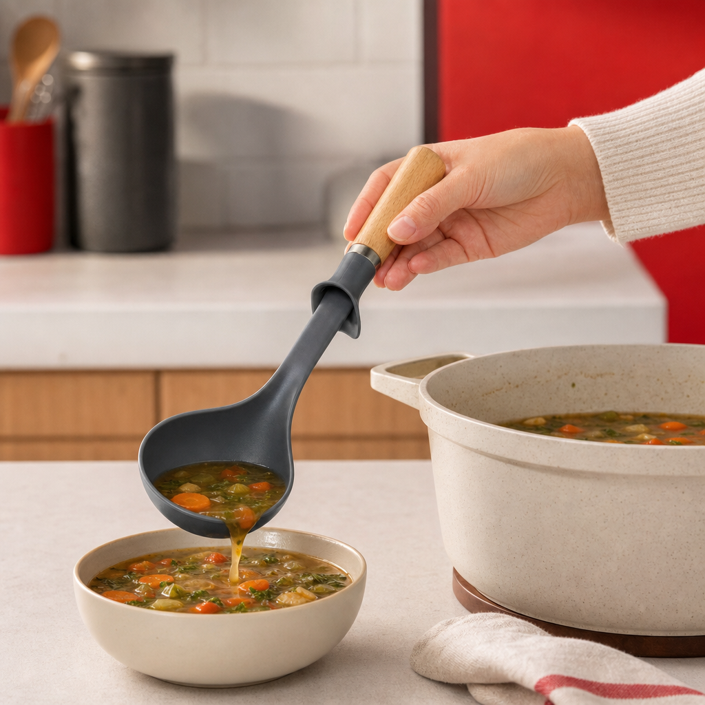 96 Pieces Soup Ladle with Wooden Handle, Self-Standing Kitchen Serving Utensil, 31 cm