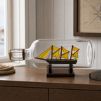 96 Pieces Decorative Ship in Glass Bottle Display Ornament with Wooden Stand, Nautical Table Decor