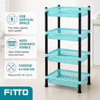 72 Pieces 4-Tier Plastic Storage Basket Rack, Aqua and Black Open Shelving Organizer, 50 x 35 x 22 cm, 1 Unit
