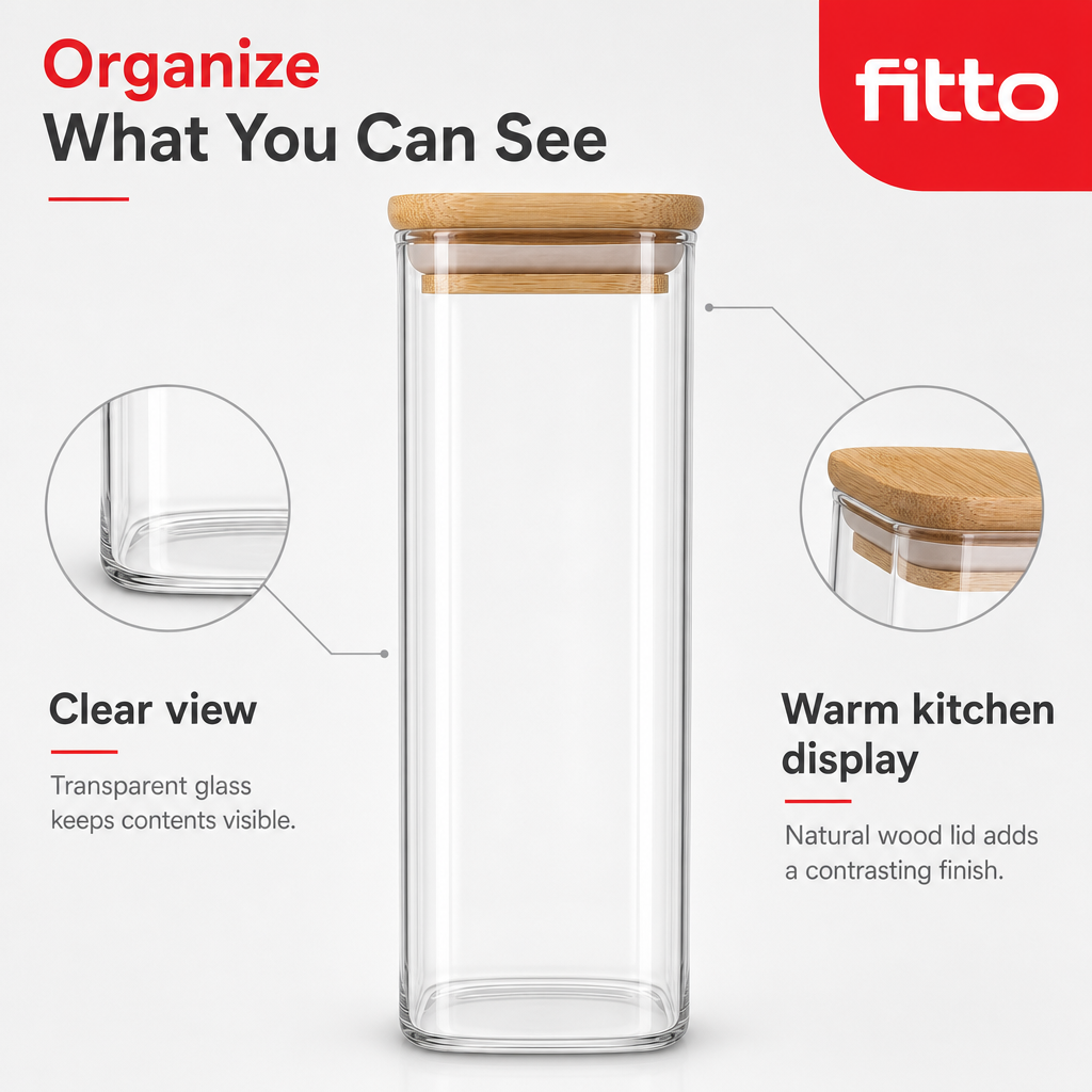120 Pieces Glass Storage Jar with Wooden Lid, 25 x 6 x 6 cm, Clear and Natural Wood, 1 Piece