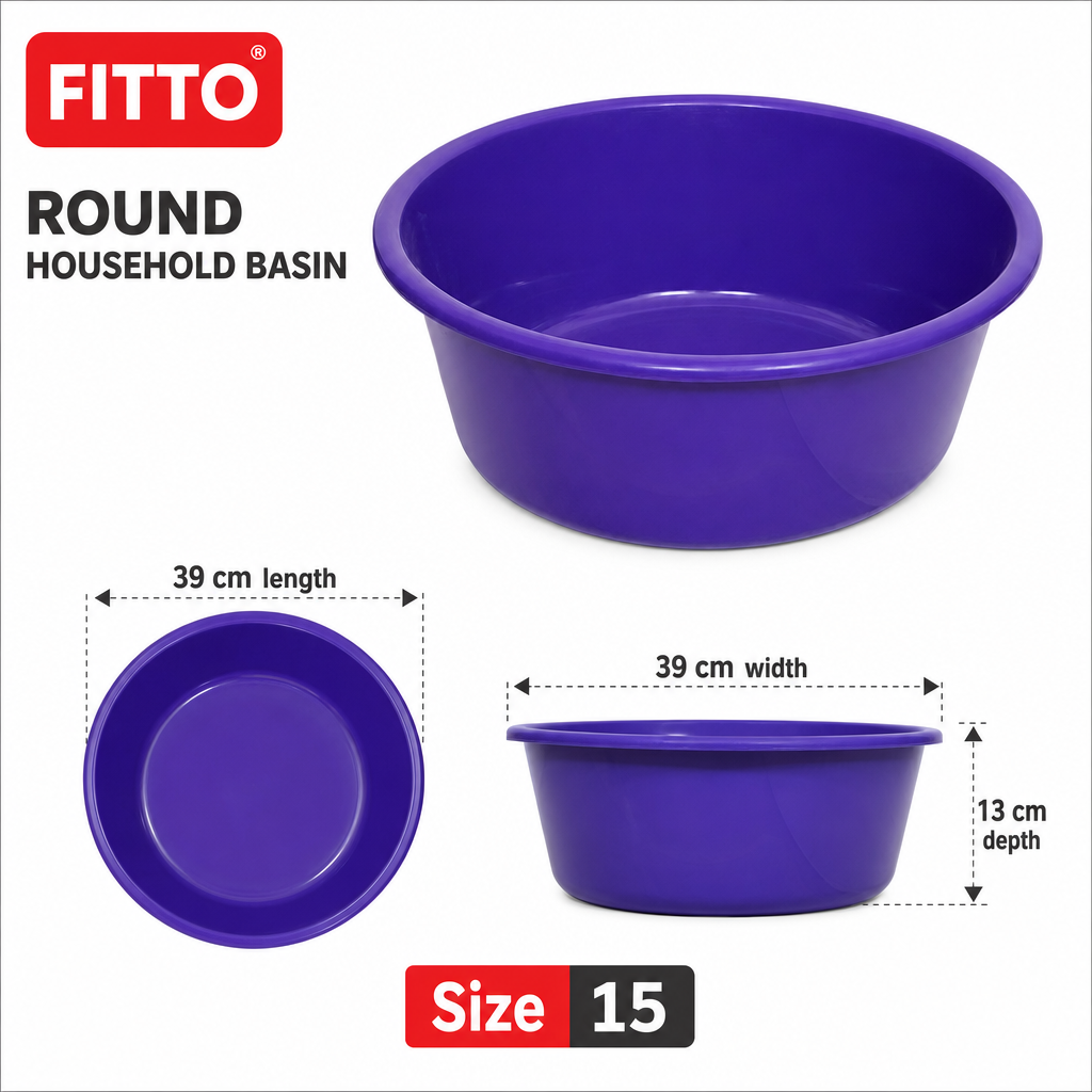 96 Pieces Round Plastic Wash Basin Size 15, Purple, 39 cm