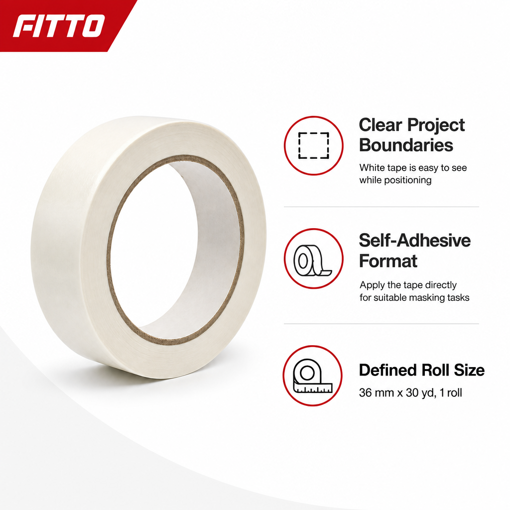 144 Pieces Self-Adhesive Masking Tape, White, 36 mm x 30 yd, 1 Roll
