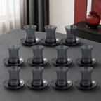60 Pieces Glass Tea Cup And Saucer Set, Smoke Black, 12 Pieces