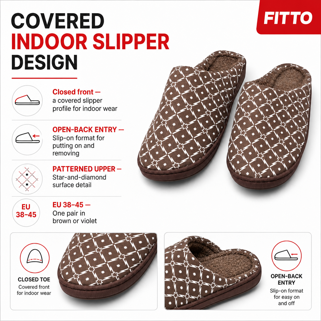 96 Pieces Adult Closed-Toe Bath Slippers, Indoor House Footwears, EU Size 38–45, Brown or Violet