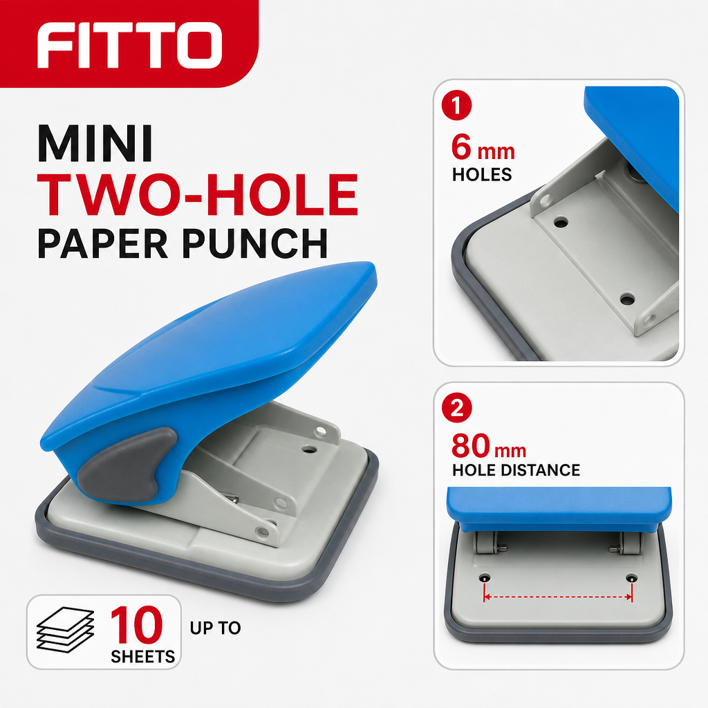 120 Pieces Mini Two-Hole Paper Punches, Blue, 6 mm Holes, 80 mm Hole Distance, 10-Sheet Capacity, 1 Piece