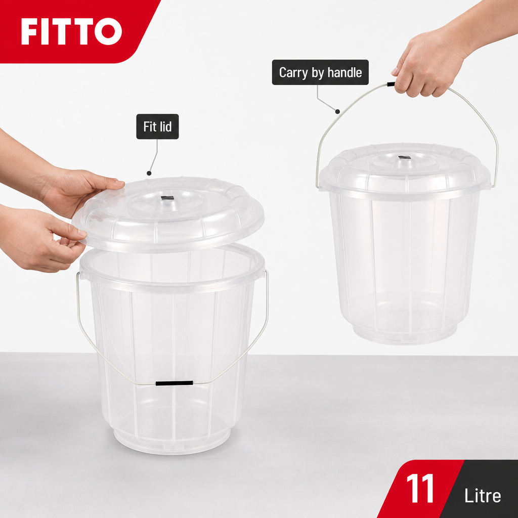 96 Pieces Transparent Plastic Bucket with Lid and Carry Handle, 11 Litre