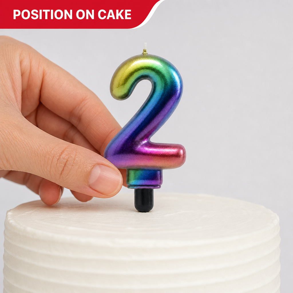 240 Pieces Rainbow Metallic Number 2 Cake Candle, 3 in, Single Piece