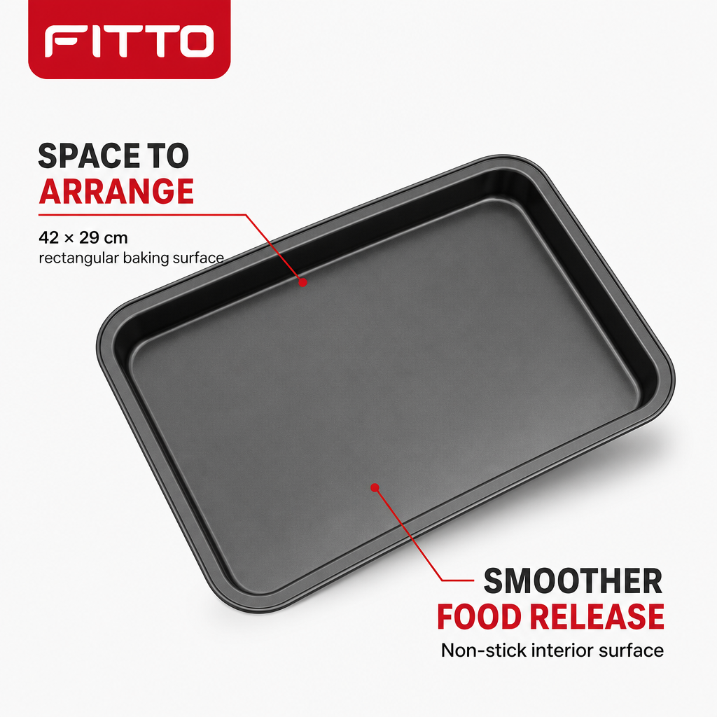 96 Pieces Black Rectangular Carbon Steel Non-Stick Baking Tray, 42 × 29 cm, 1 Piece
